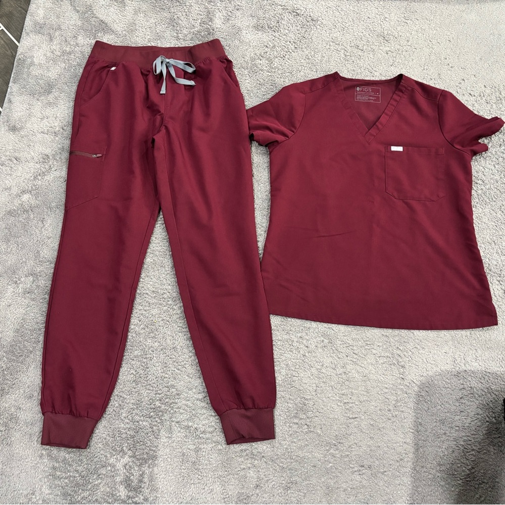 M/T FIGS Burgundy Scrub Set